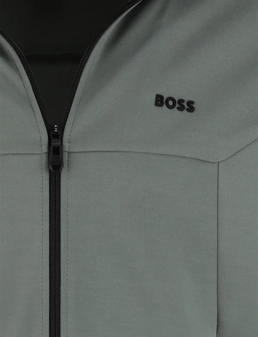 Boss Green Vest grijs zwarte opstaande kraag katoen