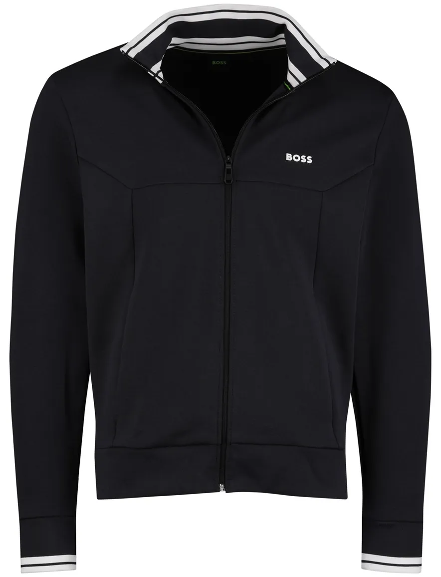 Boss Green Vest donkerblauw witte opstaande kraag effen