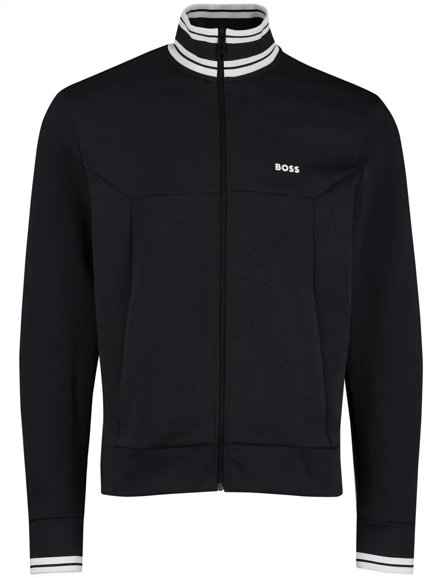 Boss Green Vest donkerblauw witte opstaande kraag effen