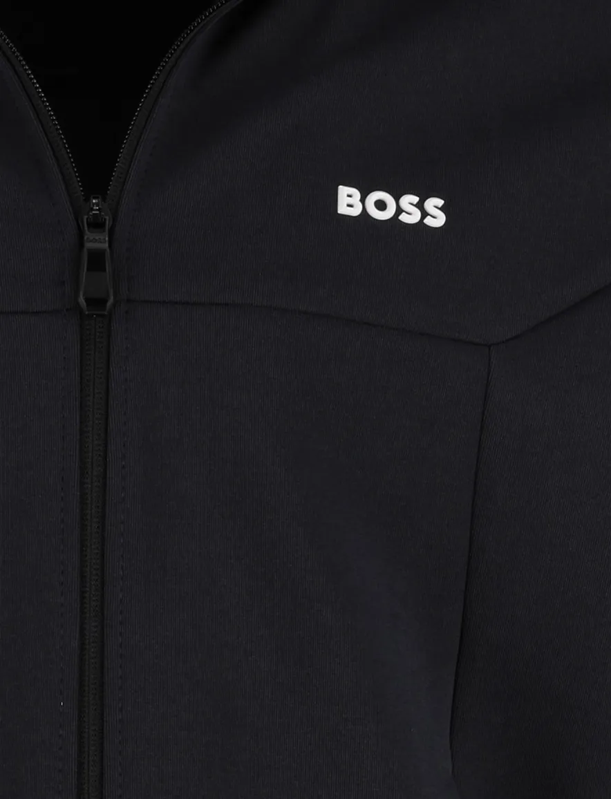Boss Green Vest donkerblauw witte opstaande kraag effen