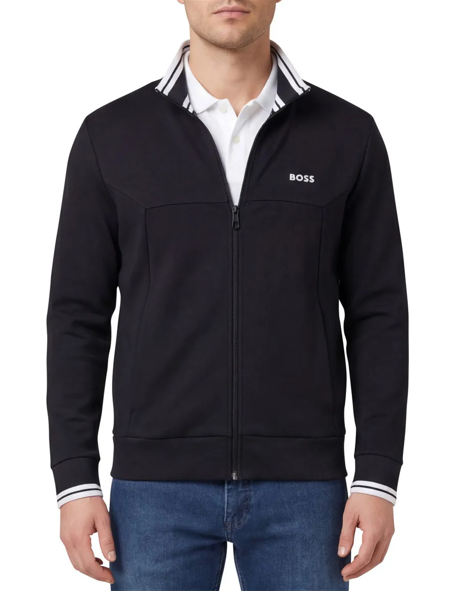 Boss Green Vest donkerblauw witte opstaande kraag effen