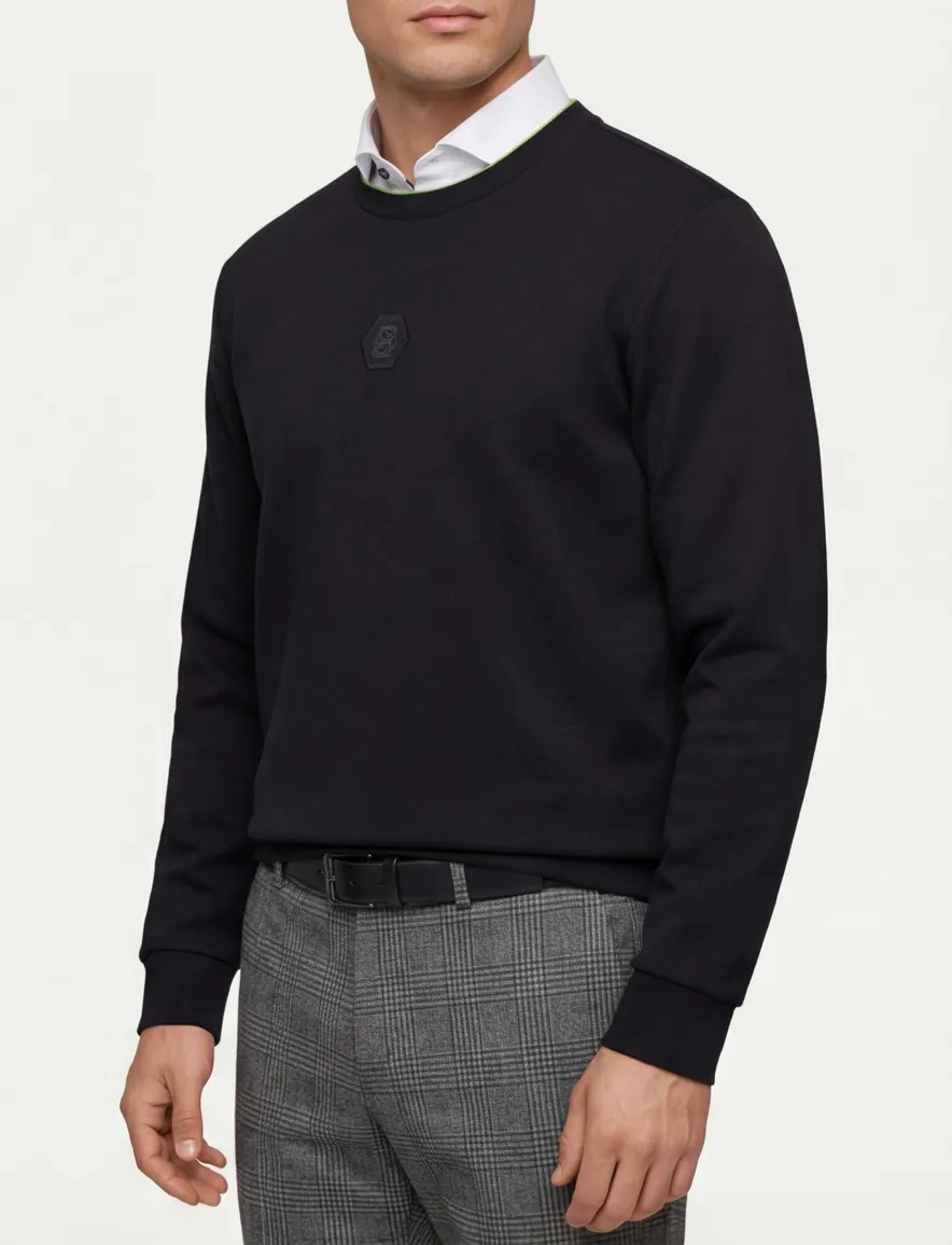 BOSS Green trui ronde hals zwart effen