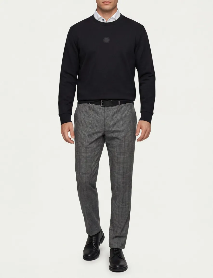 BOSS Green trui ronde hals zwart effen