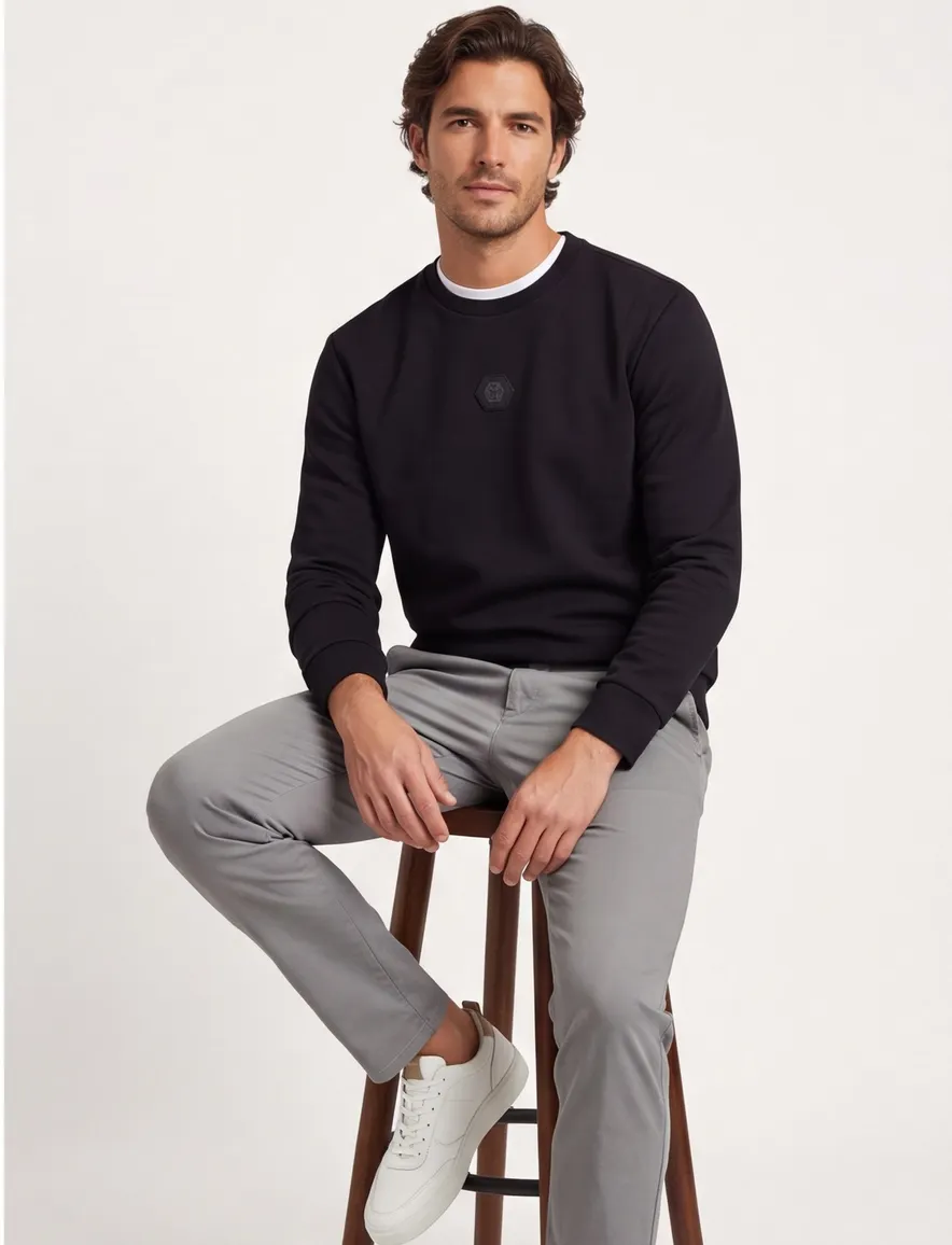 BOSS Green trui ronde hals zwart effen