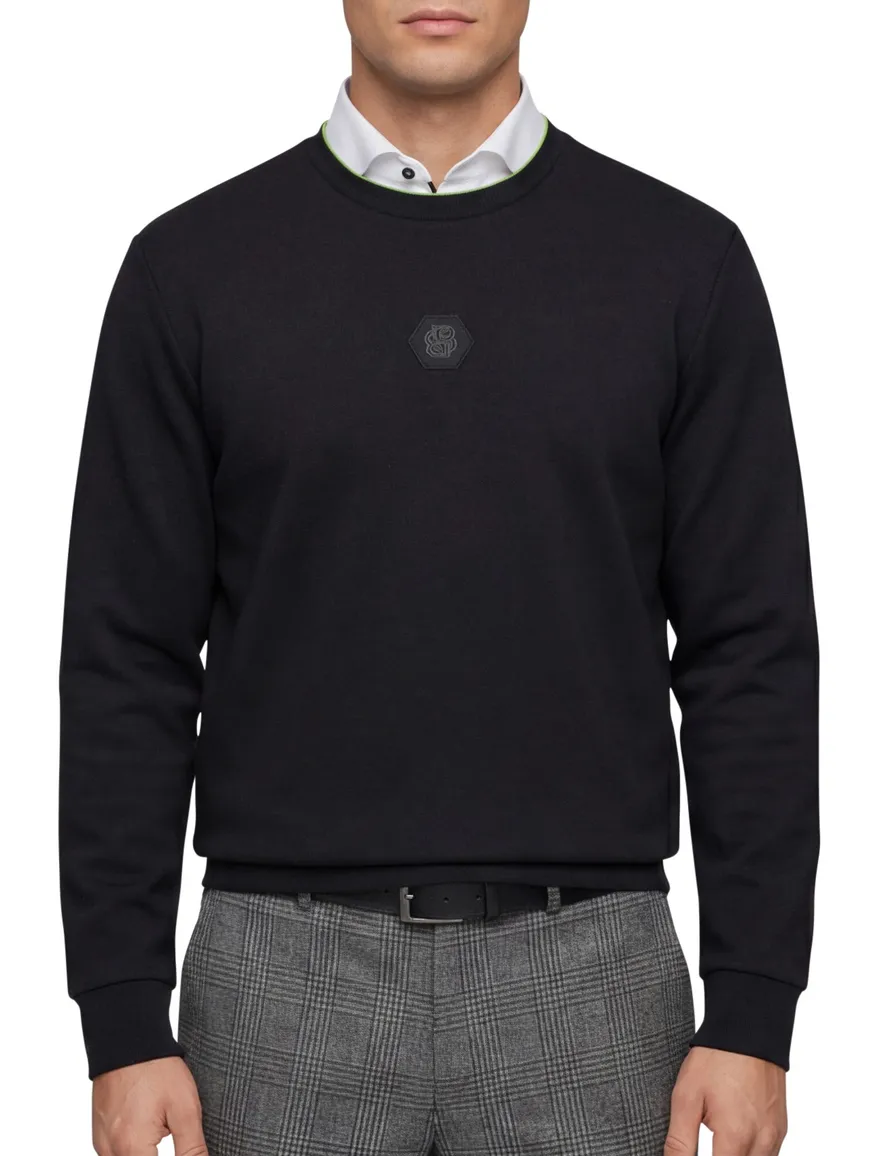 BOSS Green trui ronde hals zwart effen