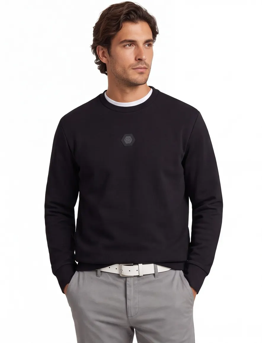 BOSS Green trui ronde hals zwart effen