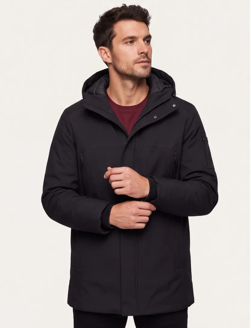 BOSS Orange winterjas OW Hexatech Parka Black dubbele borstzakken