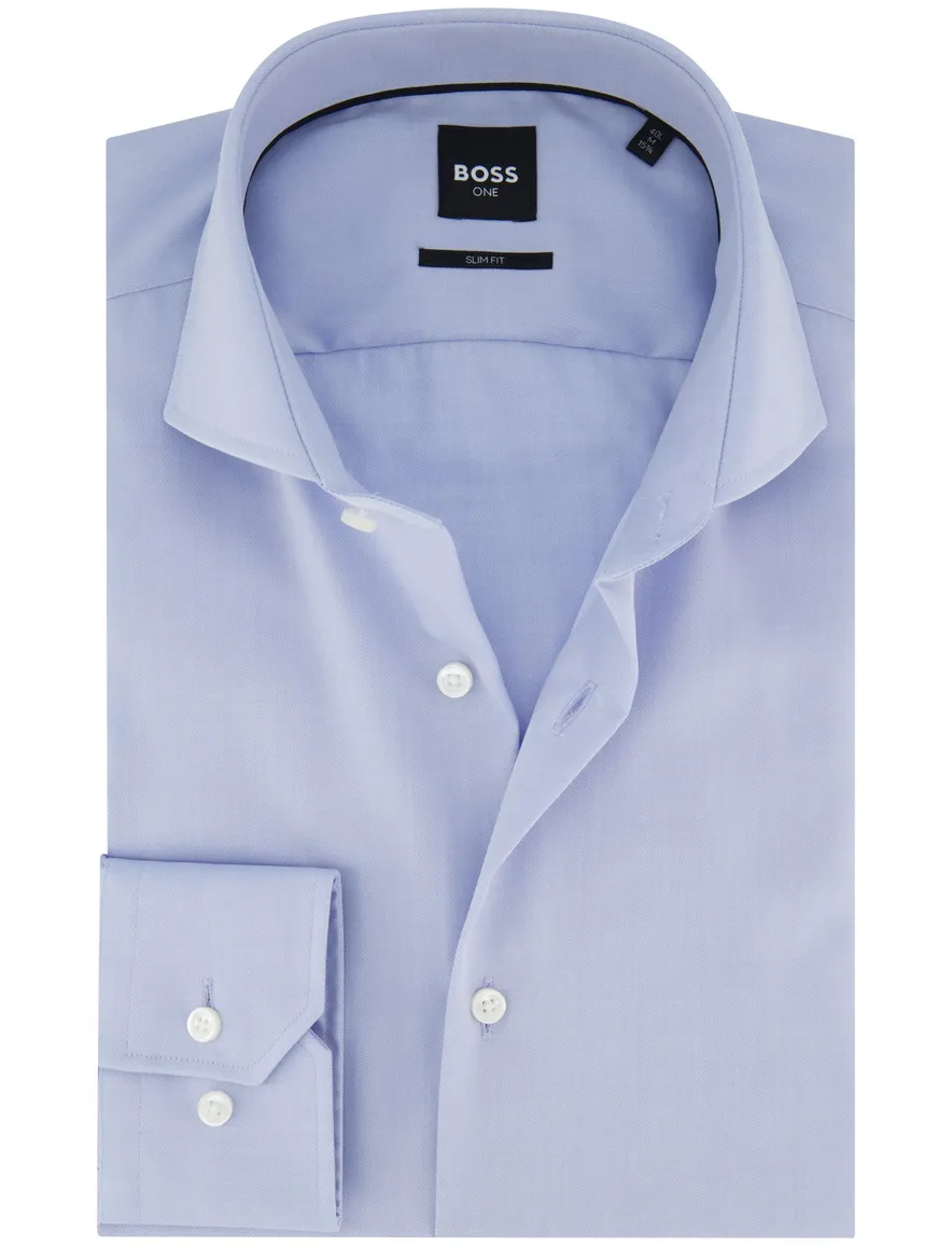Lichtblauw slim fit ml7 overhemd Boss Black katoen