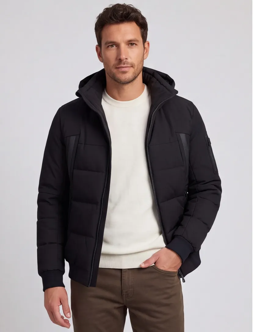 Winterjas Boss Green zwart puffer met capuchon