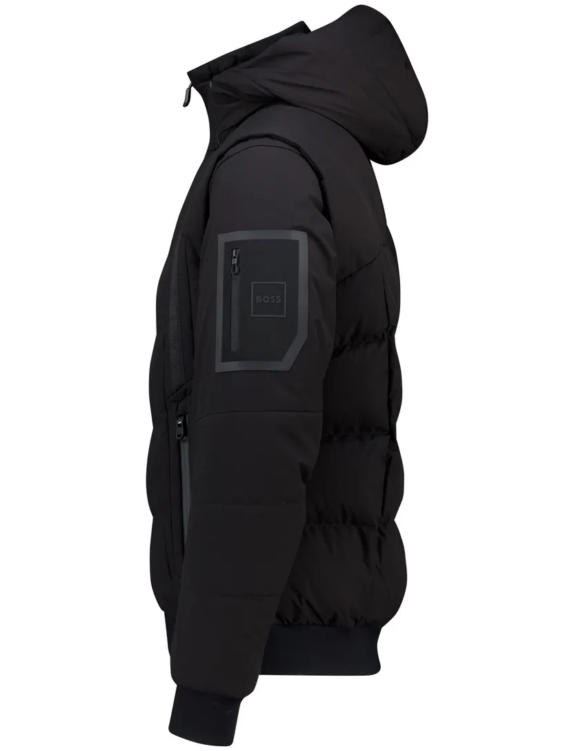 Winterjas Boss Green zwart puffer met capuchon