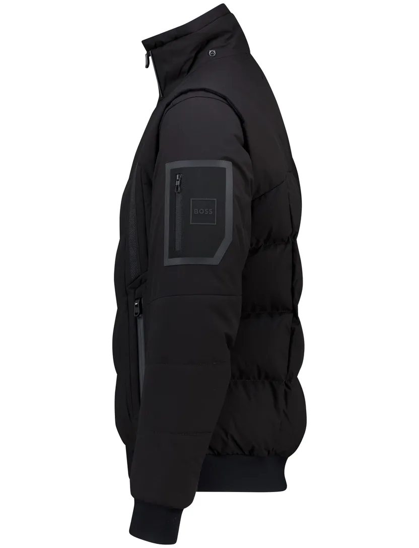 Winterjas Boss Green zwart puffer met capuchon