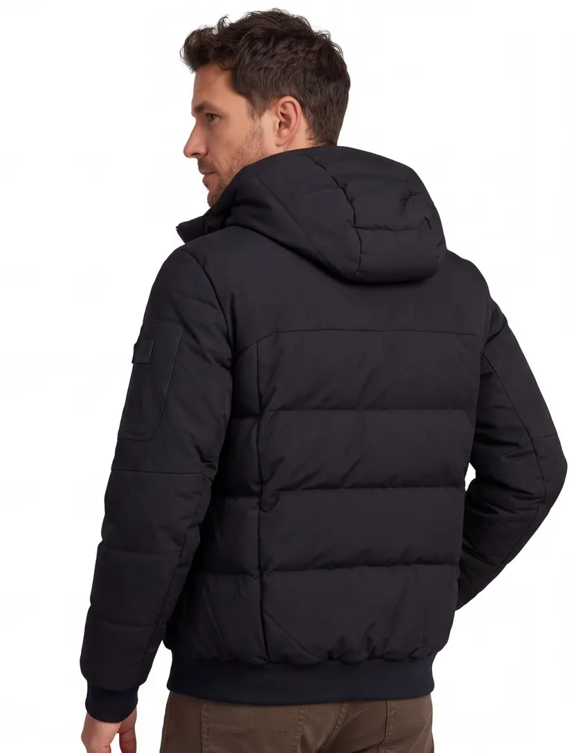 Winterjas Boss Green zwart puffer met capuchon