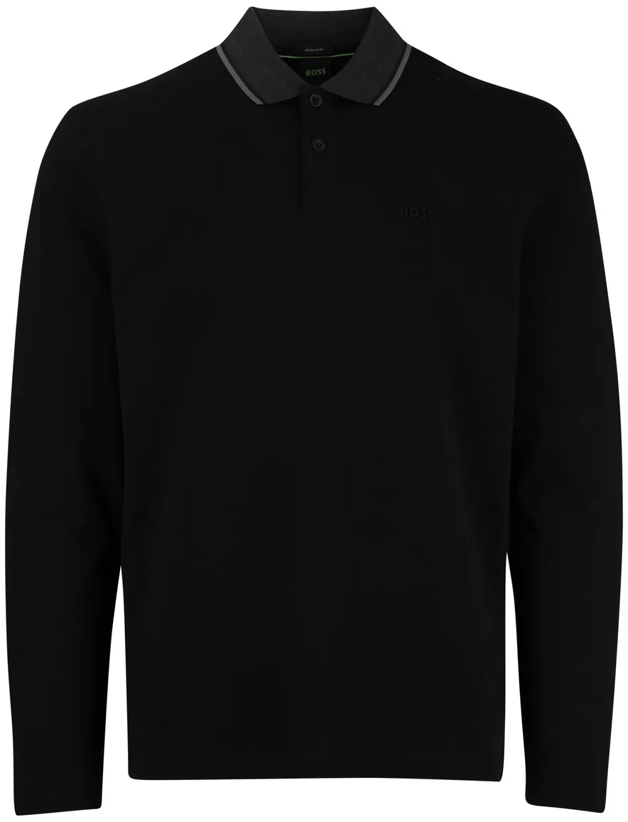 Boss Green Plisy polo lange mouw zwart katoen effen