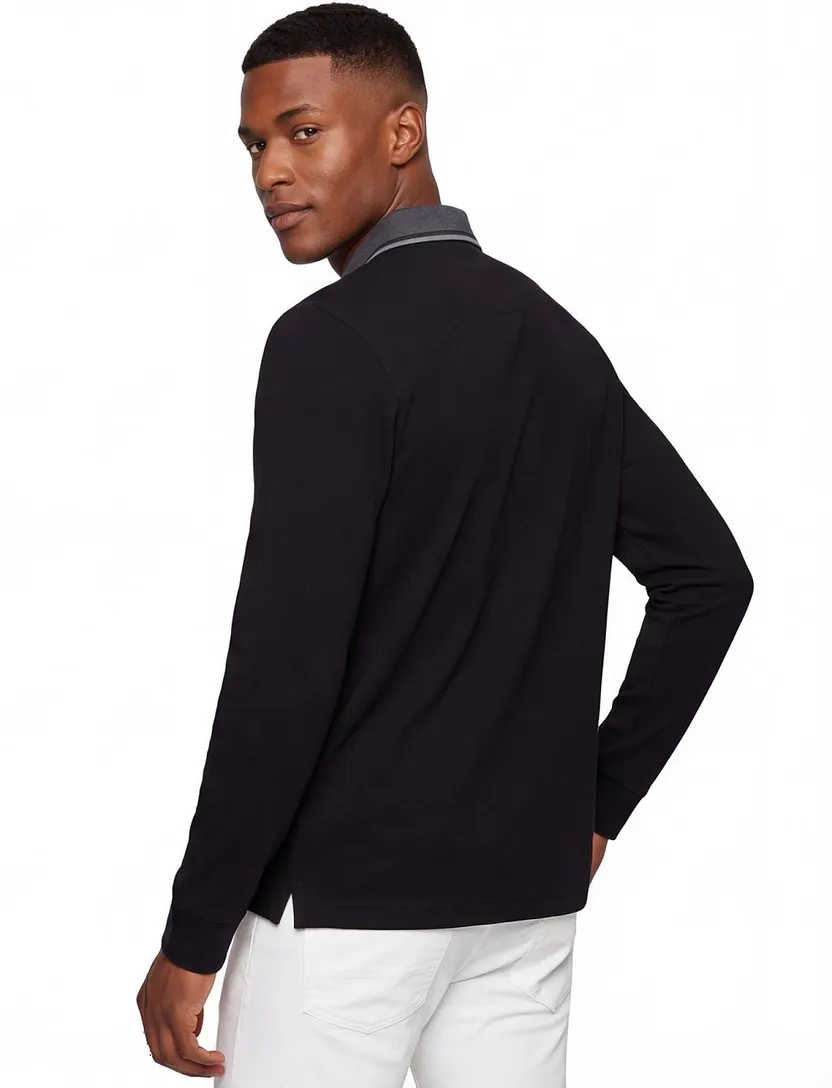 Boss Green Plisy polo lange mouw katoen effen zwart