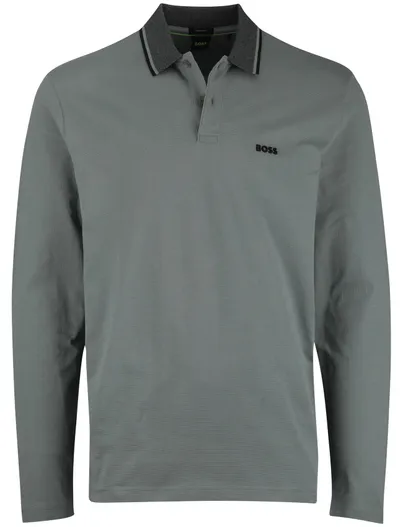 Hugo Boss Boss Green Plisly poloshirt groen lange mouw normale fit