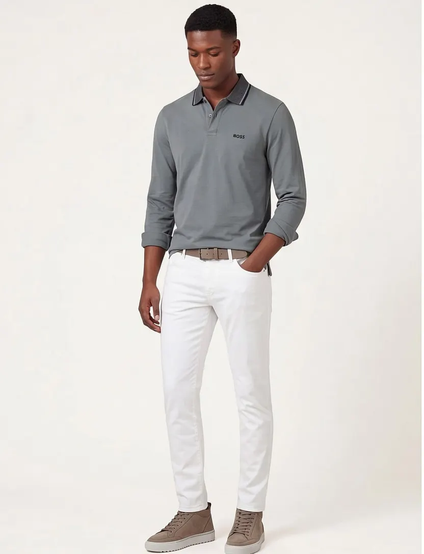 Boss Green Plisly poloshirt lange mouw normale fit groen