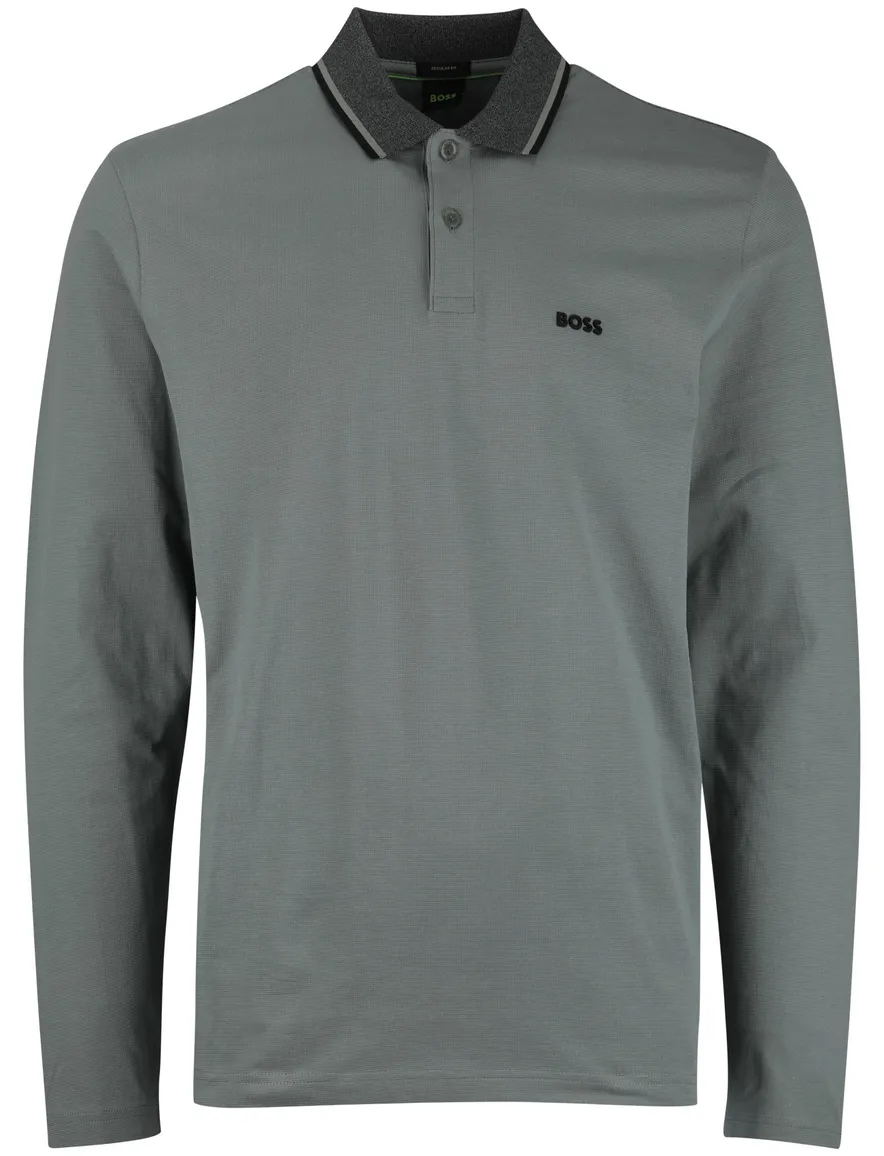 Boss Green Plisly poloshirt lange mouw groen normale fit