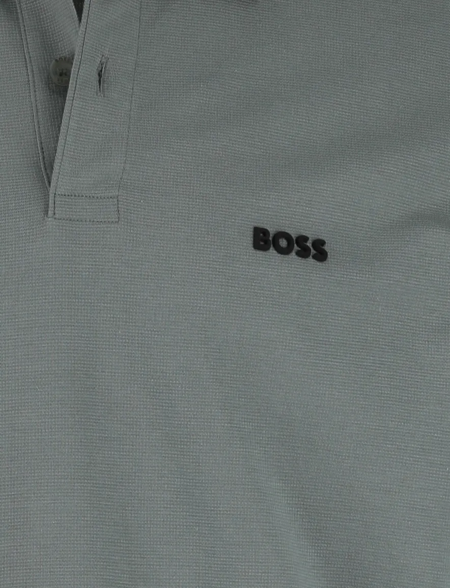 Boss Green Plisly poloshirt lange mouw groen normale fit