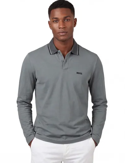 Hugo Boss Boss Green Plisly poloshirt lange mouw normale fit groen