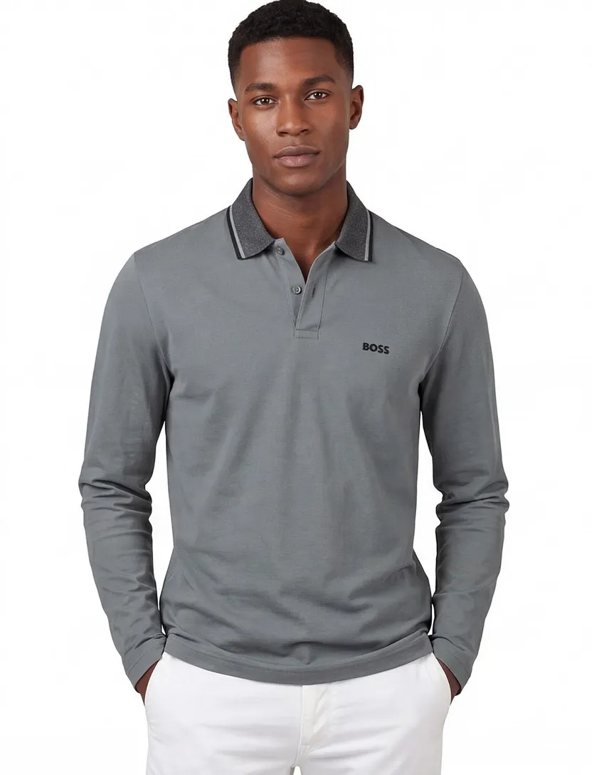 Boss Green Plisly poloshirt lange mouw normale fit groen