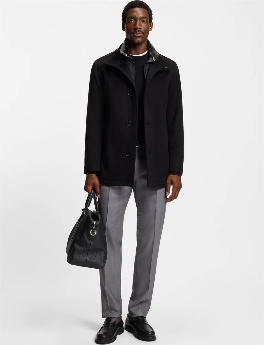Boss Black H-Coxtan winterjas zwart effen wol normale fit