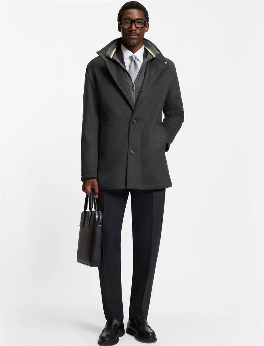 Boss Black H-Coxtan winterjas effen grijs wol normale fit