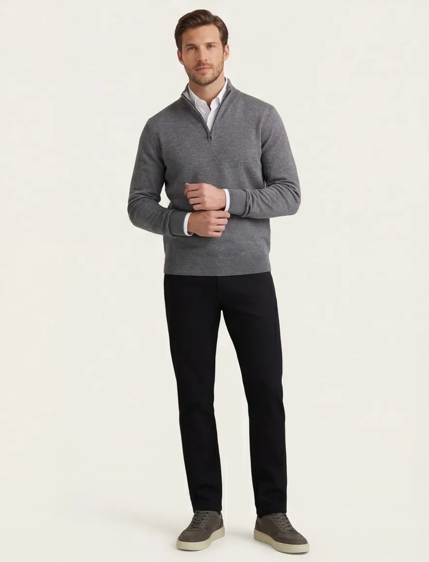 BOSS Black H-Hemarlo half zip trui grijs lamswol