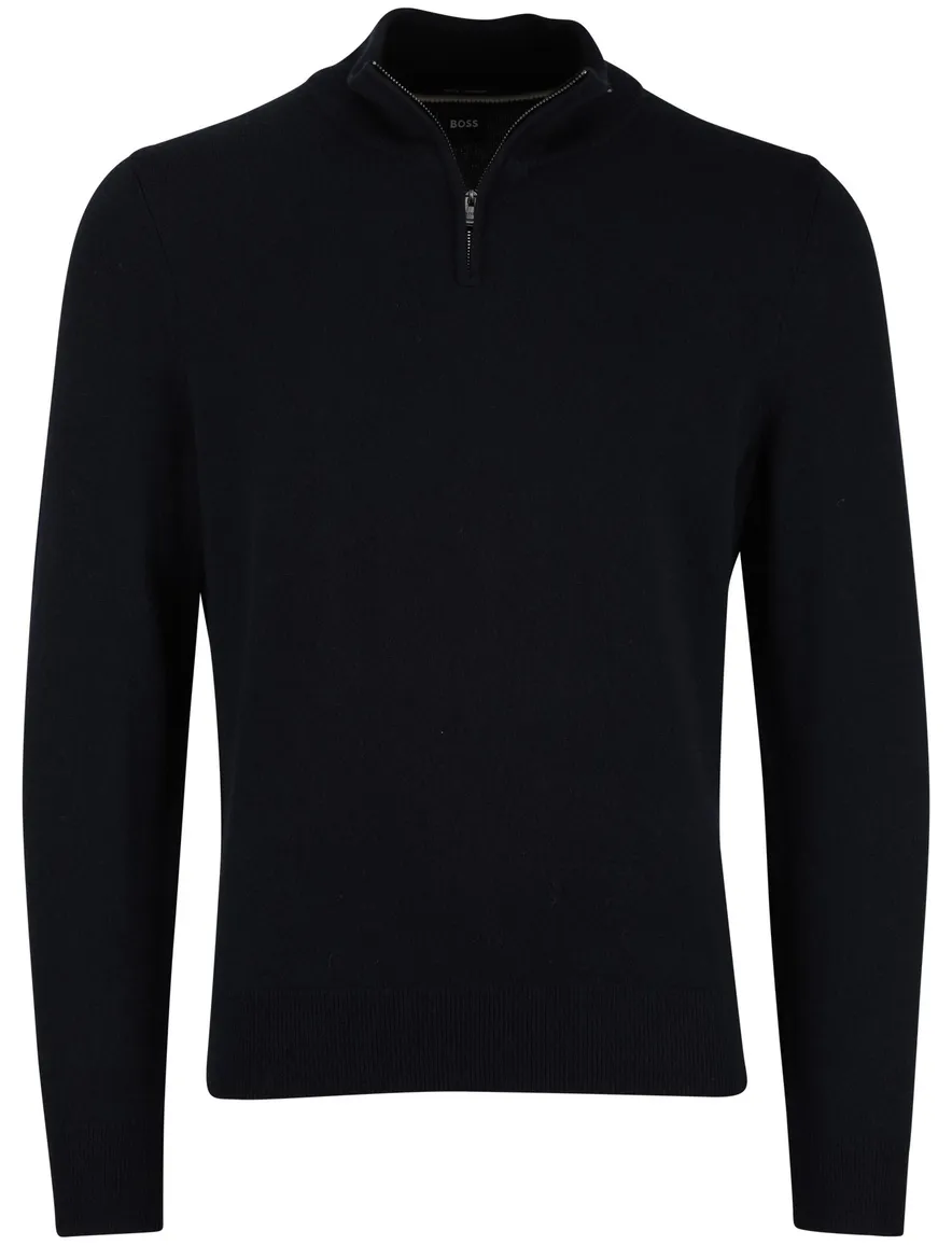BOSS Black half zip donkerblauw effen