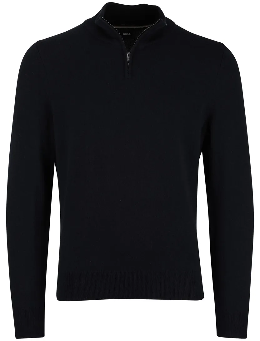 Effen half zip BOSS Black donkerblauw