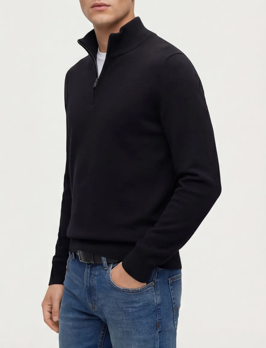 BOSS Black half zip donkerblauw effen
