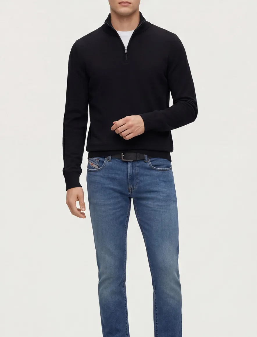 BOSS Black half zip donkerblauw effen