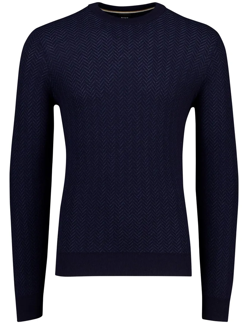 Boss Black Habito trui navy gebreid katoen