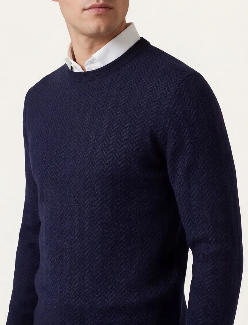 Boss Black Habito trui navy gebreid katoen