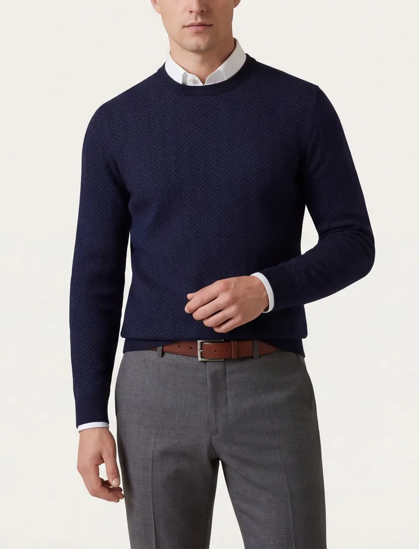 Boss Black Habito trui navy gebreid katoen