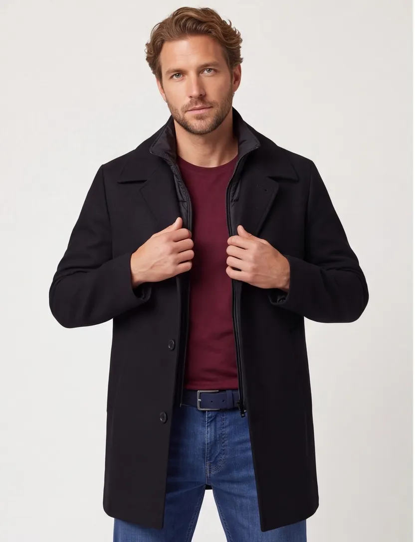 Zwart winterjas Boss Black wol