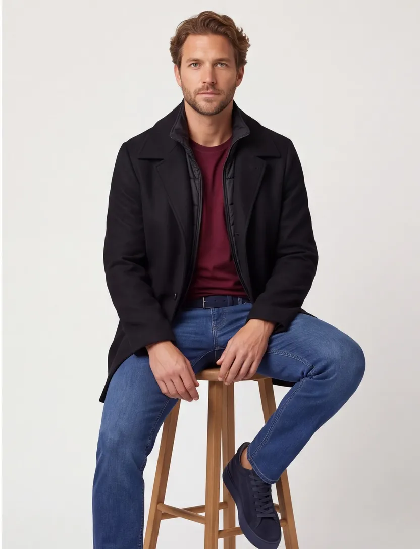 Zwart winterjas Boss Black wol