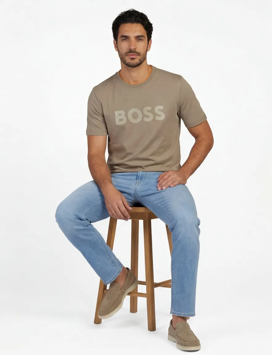 Boss Orange T-shirt bruin logo katoen