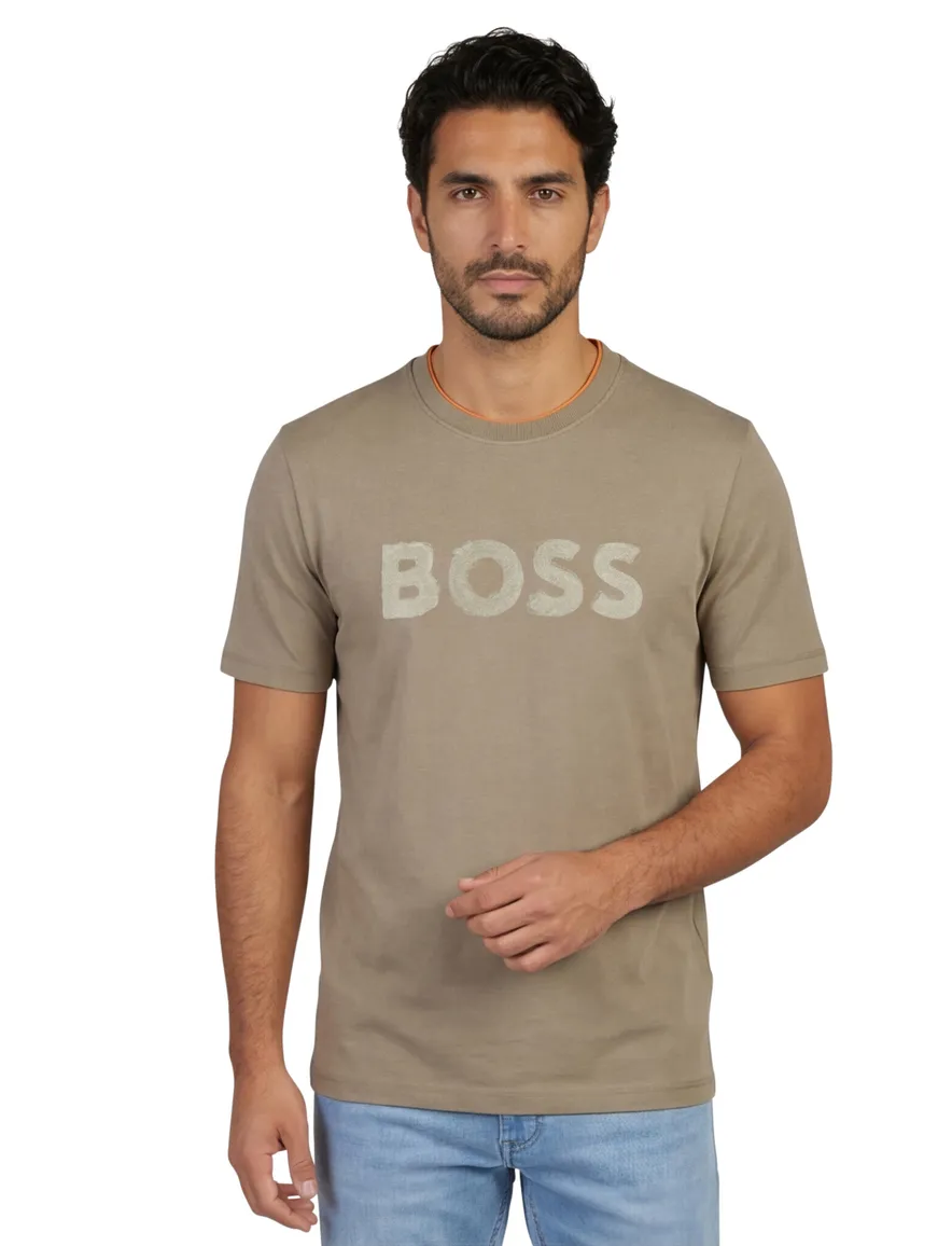 Boss Orange T-shirt bruin logo katoen