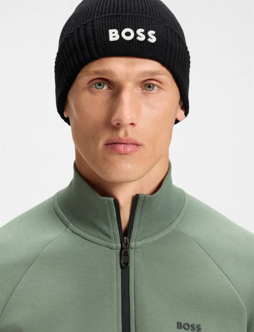 BOSS Green muts Asic Beanie-X zwart effen