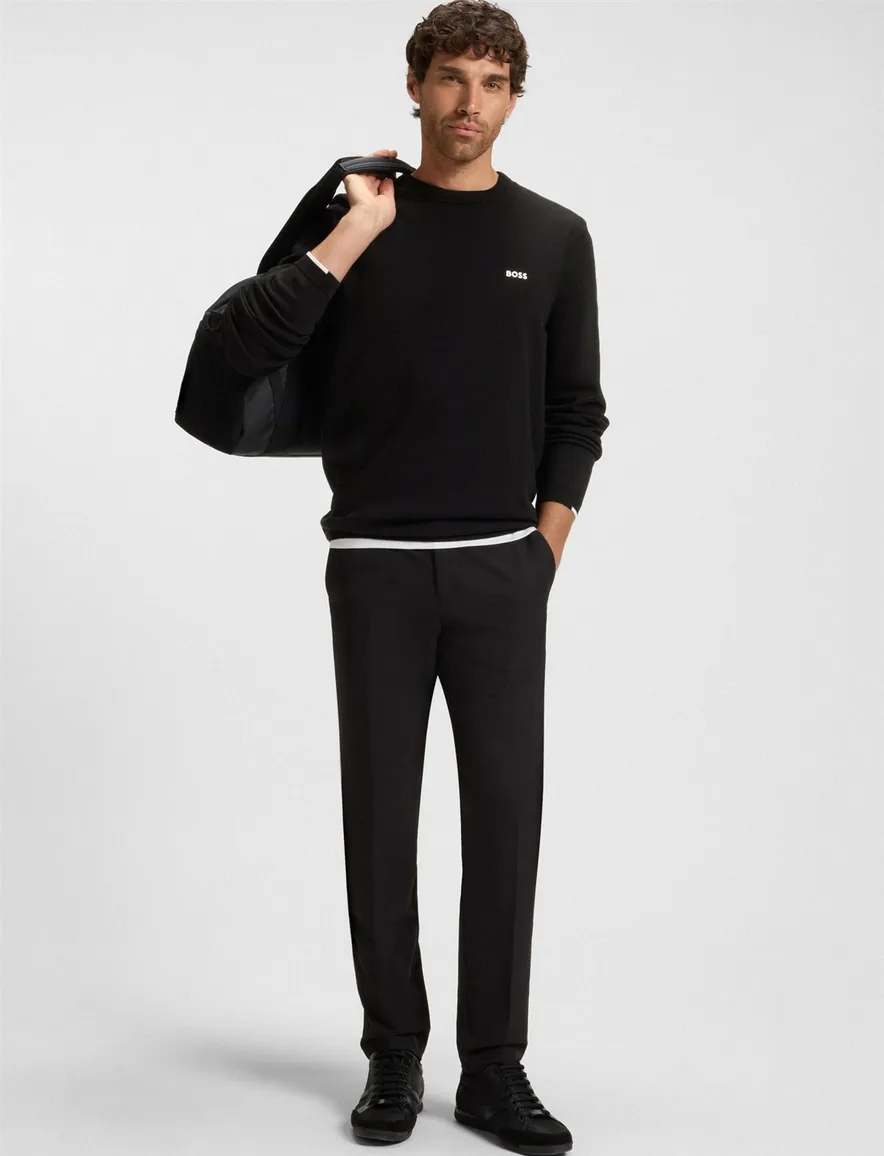 Boss Green trui ronde hals zwart effen normale fit