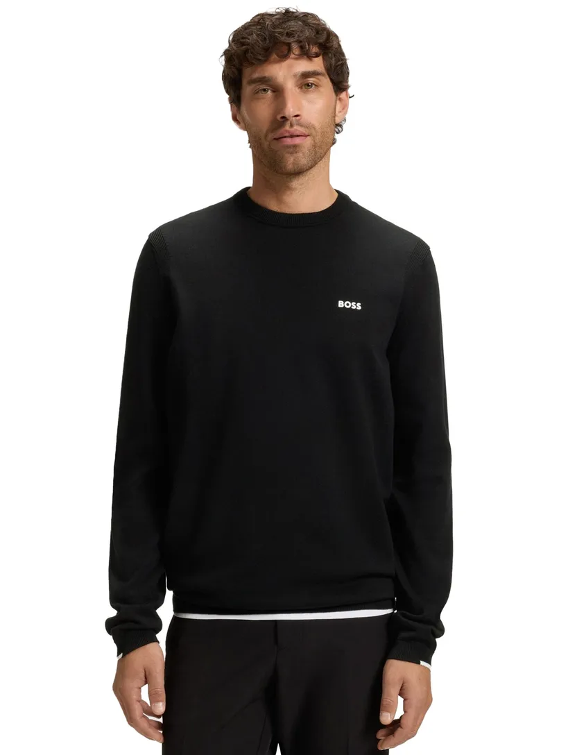 Boss Green ronde hals trui effen zwart normale fit