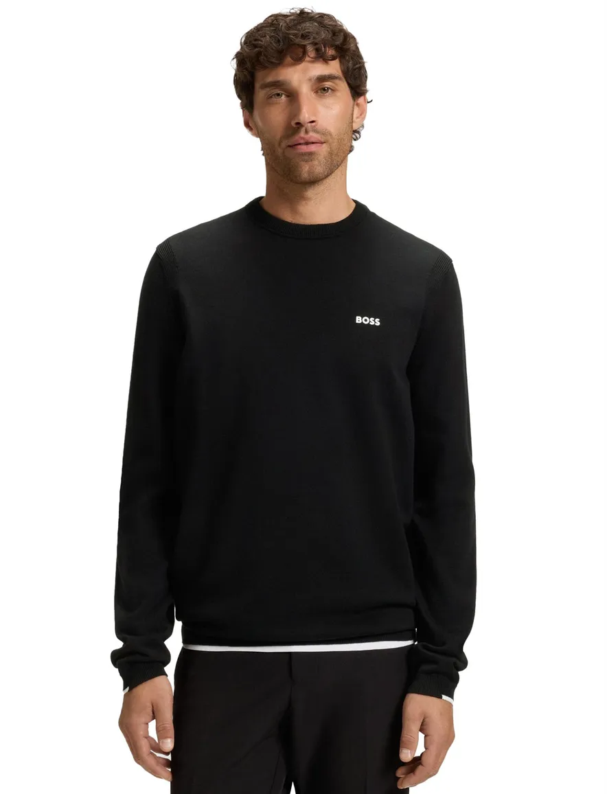 Boss Green trui ronde hals zwart effen normale fit