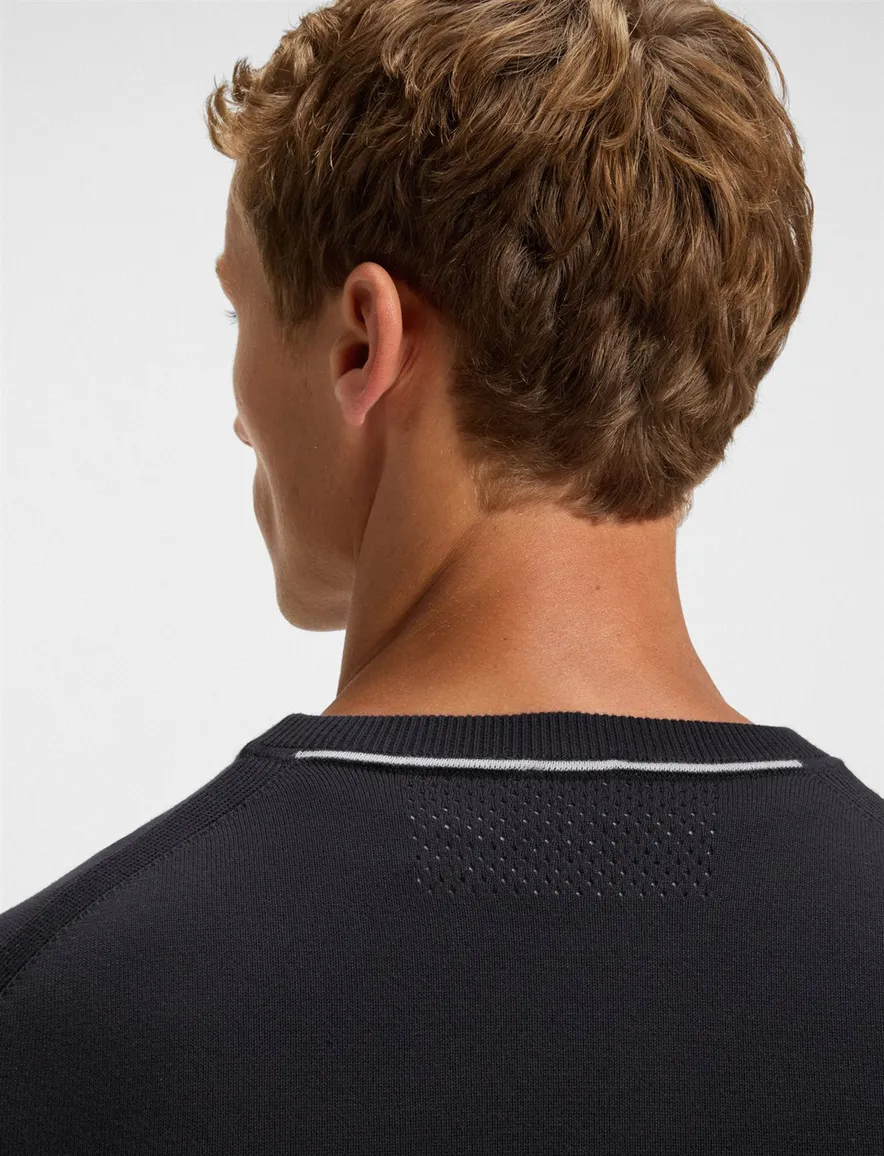 Boss Green ronde hals trui effen donkerblauw normale fit