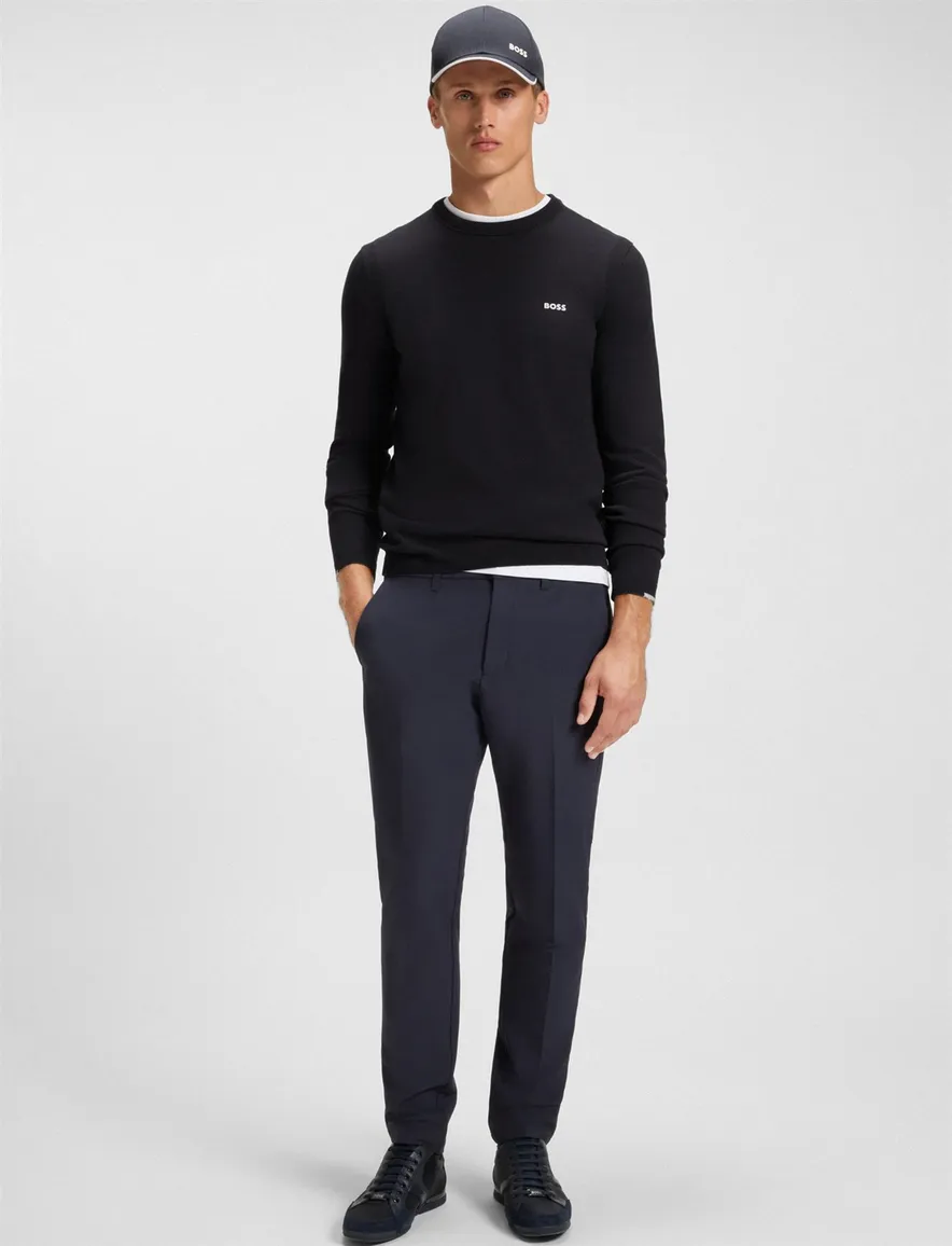 Boss Green ronde hals trui effen donkerblauw normale fit
