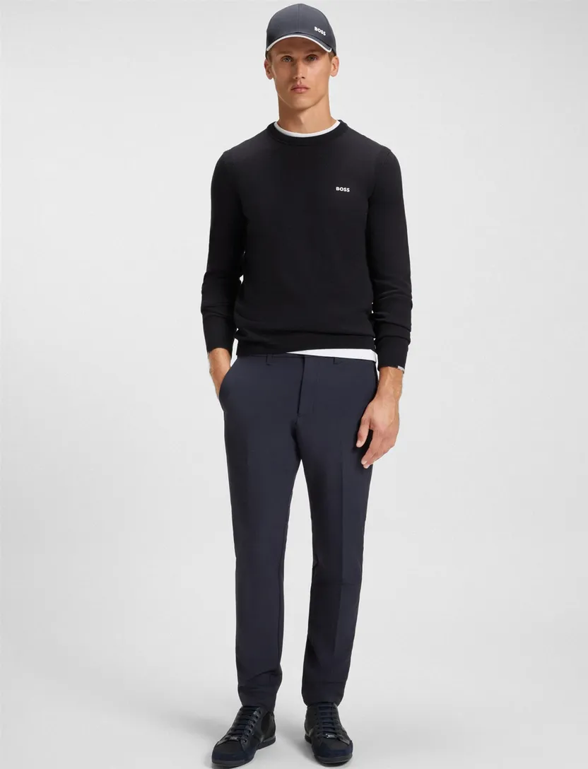 Boss Green trui ronde hals donkerblauw effen normale fit