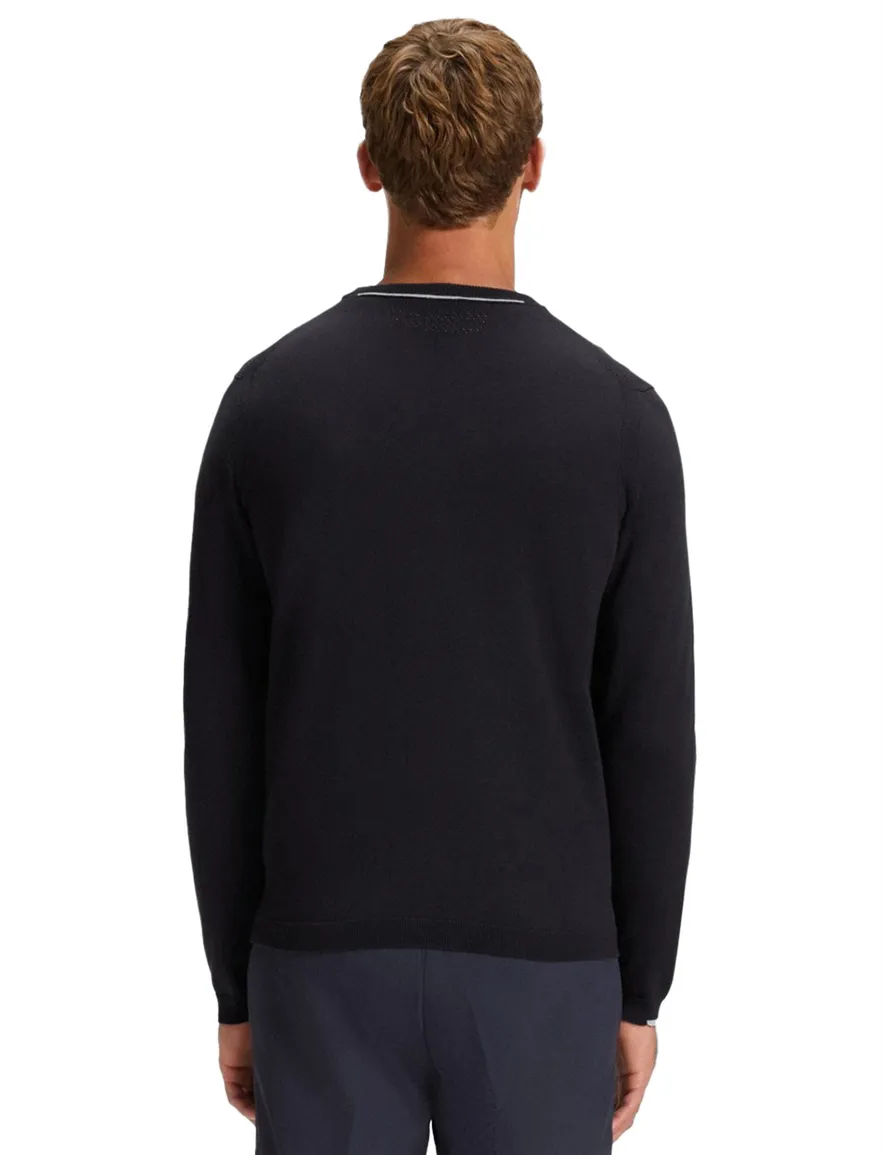 Boss Green ronde hals trui effen donkerblauw normale fit