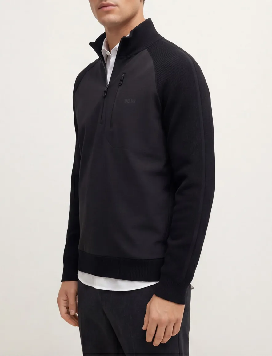 Boss Green Civic trui half zip effen zwart normale fit