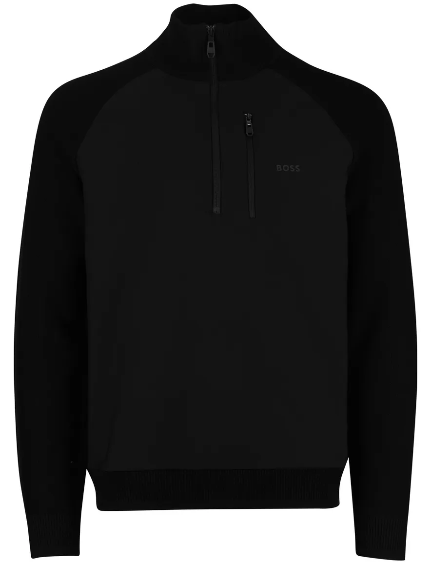 Boss Green Civic trui half zip effen zwart normale fit