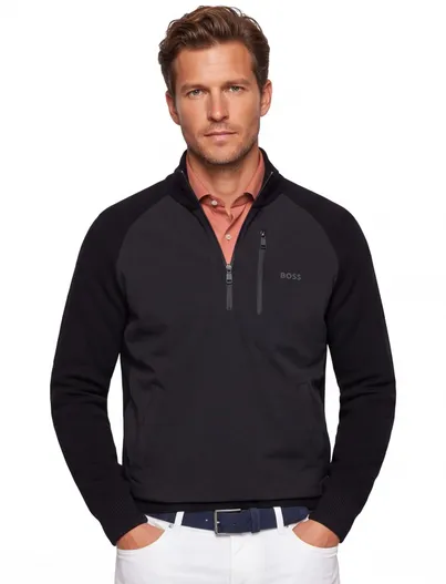 Hugo Boss Boss Green Orange Civic trui zwart effen half zip normale fit