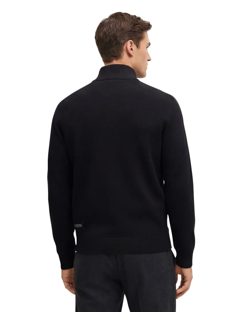 Boss Green Civic trui zwart effen half zip normale fit